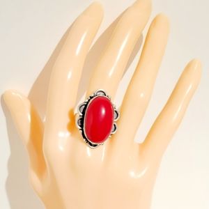 Natural Italian Red Coral 925 Silver Ring